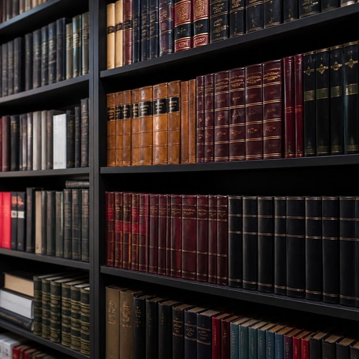 Estante com livros encadernados